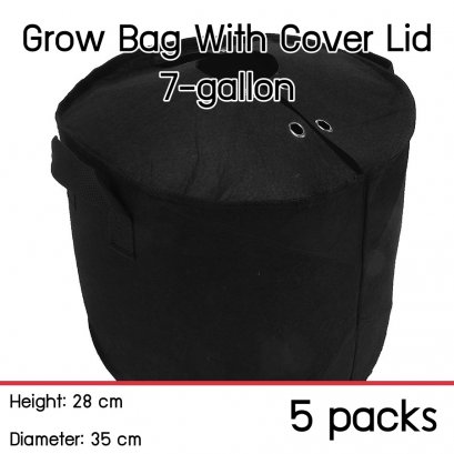 แพ็ค 5! ถุงปลูกต้นไม้แบบผ้า ขนาด 7 แกลลอน สูง 28ซม เส้นผ่าศูนย์กลาง 35ซม พร้อมฝาปิดเก็บความชื้นในดิน Smart Grow Bag 7-Gallon Height 28cm Diameter 35cm Fabric Pot with cover