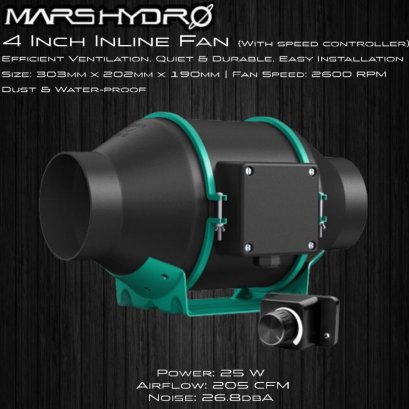 Mars Hydro 4" Inline Duct Fan With Speed Controller