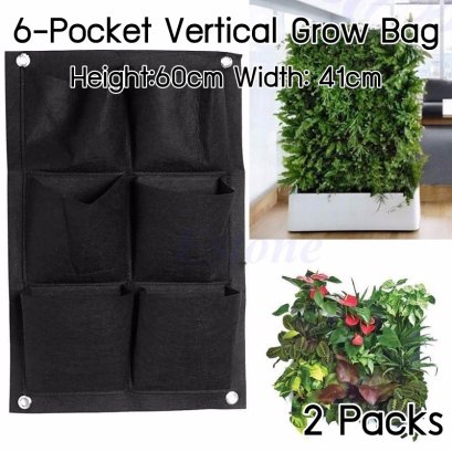 แพ็ค 2! 6-ช่อง ถุงปลูกต้นไม้ Pocket Grow Bag แบบแขวน (แนวตั้ง) สำหรับการปลูกต้นไม้ กว้าง 41cm สูง 60cm ใช้ได้ทั้งภายในและภายนอก 2 packs 6-Pockets Vertical Wall Garden Planter Grow Bag for Flower Vegetable for Indoor/Outdoor  Height 60cm Width 41cm