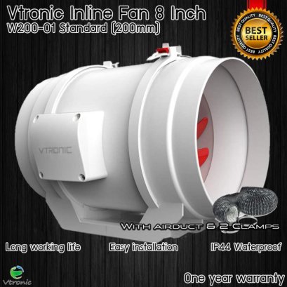 Vtronic W200-01 Exhaust/Inline Duct Fan 8 Inch with 2 Meters Airduct