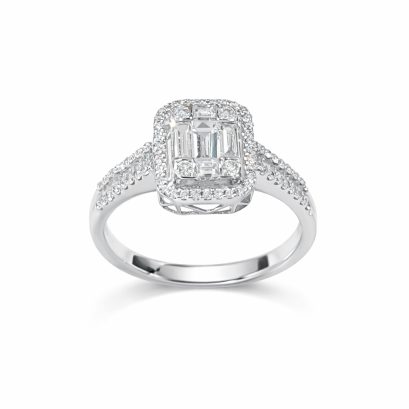 Ring 18K White gold with Round&Baguette Diamond