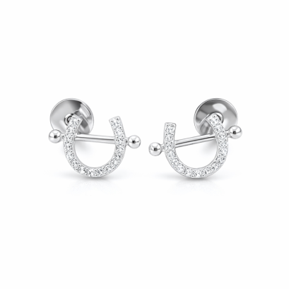 Earrings 18K  White Gold with Round  Diamond