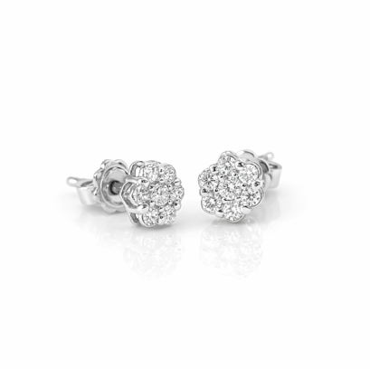 Earring 18K white gold with round diamond