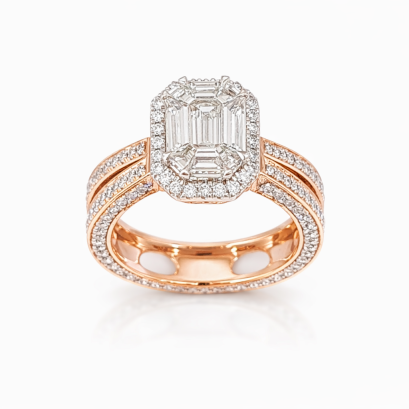 Ring 18K &amp; Pendants 18K  Pink gold with Round Diamond