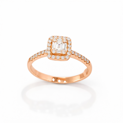 Ring 18K  Rose gold with Round Diamond