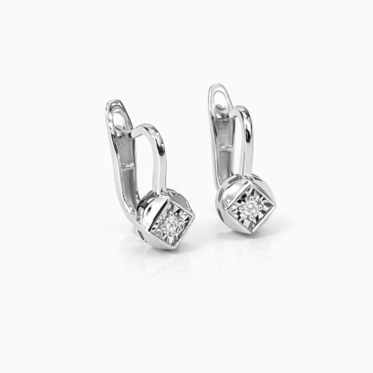 Earrings 18K  White Gold with Round  Diamond