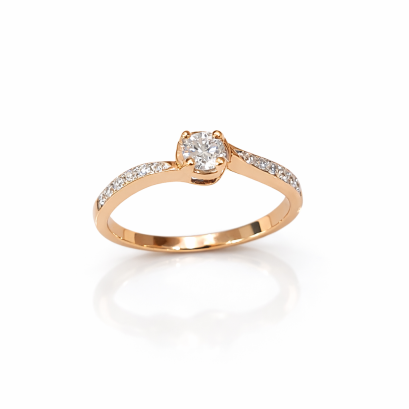 Ring 18K  Rose gold with Round Diamond