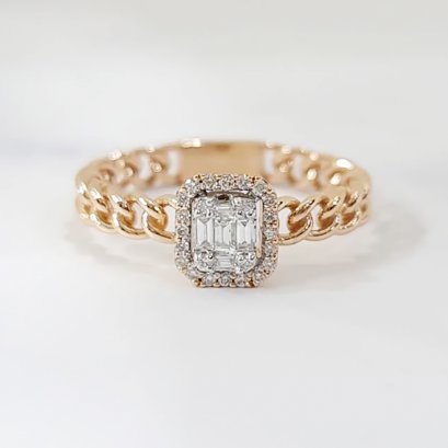 Ring 18K  Rose gold with Round and Baguette Diamond