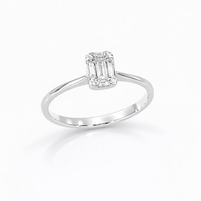 Ring 18K  white gold with Round/Baguette  Diamond