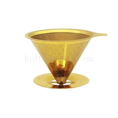 กรวยดริปกรองกาแฟสแตนเลสสีทองรังผึ้ง (1-4 cup)