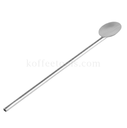 Straw spoon สแตนเลสสีเงิน ปลายกลม
