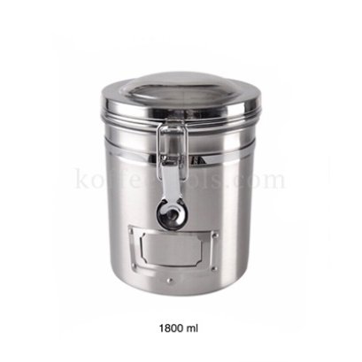 โถเก็บเมล็ดกาแฟสแตนเลส มีช่องติดป้ายชื่อ 1800 ml
