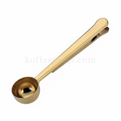 ช้อนตวงกาแฟสแตนเลสพร้อมคลิปหนีบถุงสีทอง