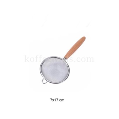 กระชอนสแตนเลสก้นกลมด้ามไม้ 7x17 cm