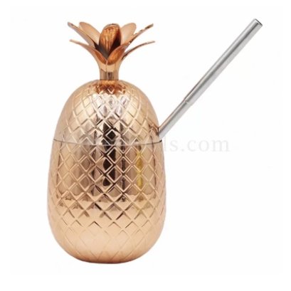 แก้วค็อกเทลพลาสติกABS/PP สัปปะรดสีbronze +หลอด