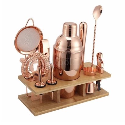 Full Set Cocktails 550 ml สีคอปเปอร์ (อุปกรณ์ 11 ชิ้น รวมชั้นวาง)