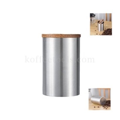 กระปุกเก็บชา/เมล็ดกาแฟ สแตนเลส304 ฝาไม้ ขนาด 6.5 x 10 cm