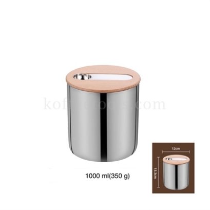 โถสแตนเลสเก็บเมล็ดกาแฟฝาไม้(1000ml/350g)