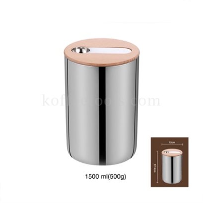 โถสแตนเลสเก็บเมล็ดกาแฟฝาไม้ (1500 ml/500 g)