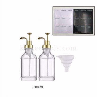 ชุดขวดแก้วเหลี่ยม coffee syrup dispenser ฝาทอง 500 ml (2ขวด+coffee label 2 แผ่น)