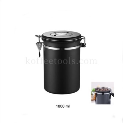 โถสแตนเลสสูญญากาศเก็บเมล็ดกาแฟสีดำ1800 ml(ไม่มีช้อนแถม)
