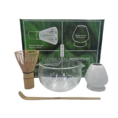 ชุดเซ็ตทำมัทฉะถ้วยชงชาแก้วใส ปากเท