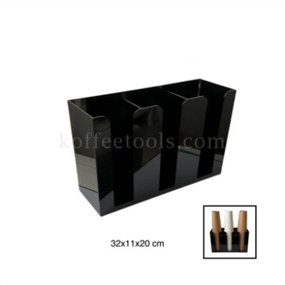 กล่องใส่แก้วอะคริลิค 16-22 ออนซ์ สีดำ(3 ช่อง) ขนาด 32x11x20 cm