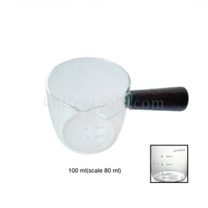 แก้วตวงกาแฟ100 mlปากเดียวมีสเกล 80 ml ด้ามจับไม้