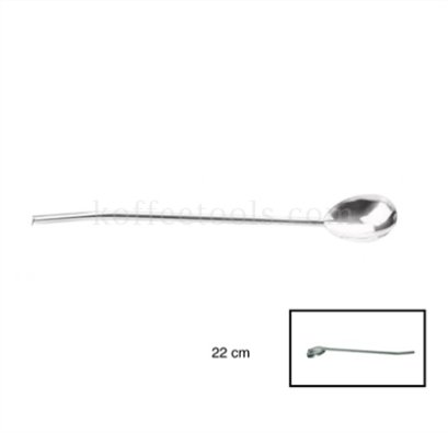 Straw spoon หลอดช้อนสแตนเลสสีเงิน ปลายงอหัวใหญ่ ยาว 22 cm