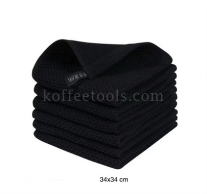 ชุดผ้าเช็ดแก้ว/จาน cotton ลายวาฟเฟิลสีดำ ขนาด 34x34 cm 6 ชิ้น