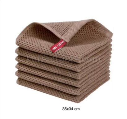 ชุดผ้าเช็ดแก้ว/จาน cotton ลายวาฟเฟิลสีน้ำตาล ขนาด 34x34 cm 6 ชิ้น