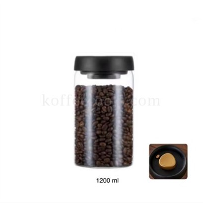 โถแก้วสูญญากาศเก็บเมล็ดกาแฟ 1200 ml (450 g) ฝาดำ/ทอง