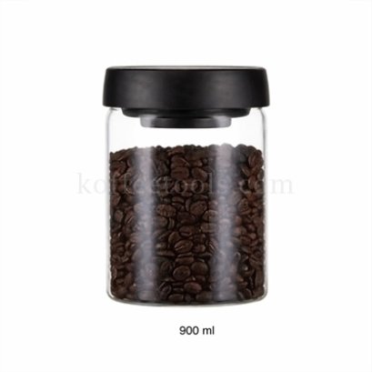 โถแก้วสูญญากาศเก็บเมล็ดกาแฟ 900 ml(350 g) ฝาดำ/ทอง