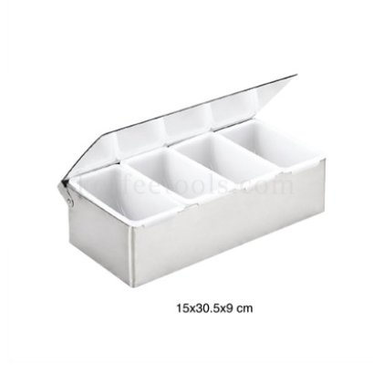 กล่องสแตนเลสฝาใสใส่เครื่องปรุงบาร์/ผลไม้ 4 ช่อง