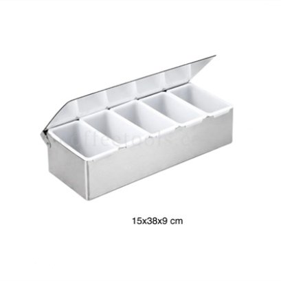 กล่องสแตนเลสฝาใสใส่เครื่องปรุงบาร์/ผลไม้ 5 ช่อง
