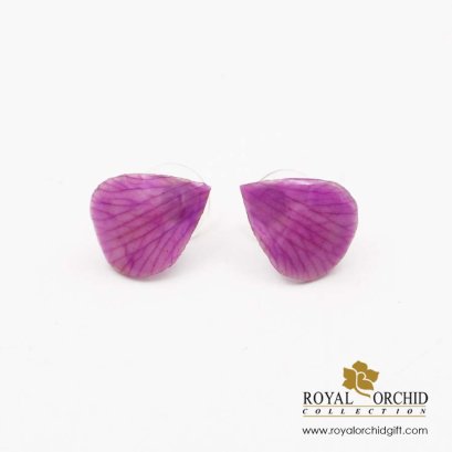 ต่างหูแบบก้านเสียบ กลีบดอกกล้วยไม้หวายเดนโดรเบียตัดกลีบสีม่วง(Dendrobium orchid)