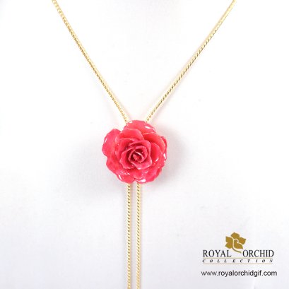 สร้อยคอทองปรับระดับได้ดอกกุหลาบสีชมพู / Red Rose on Adjustable Necklace