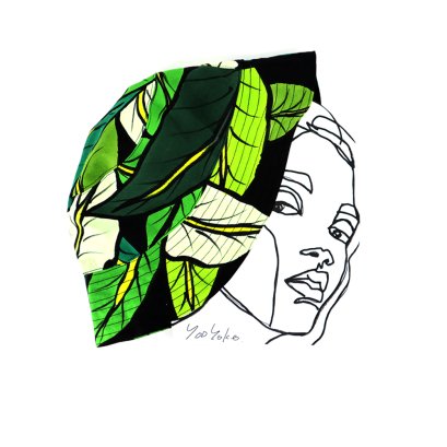 Green Bucket Hat : Leaves on Black Background