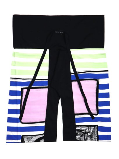 กางเกงเลหลากสี : ลายเส้นตรงสีน้ำเงินและสีเขียวบนพื้นหลังสีขาว