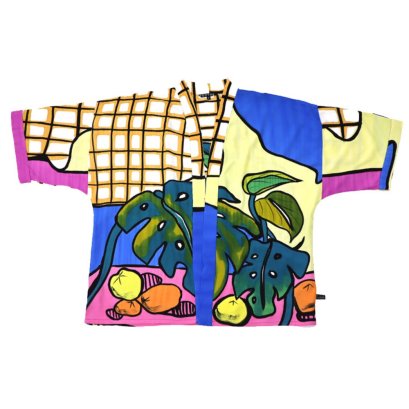 เสื้อคลุมกิโมโนหลากสี : ลายแจกันใบไม้ตกแต่งบ้าน