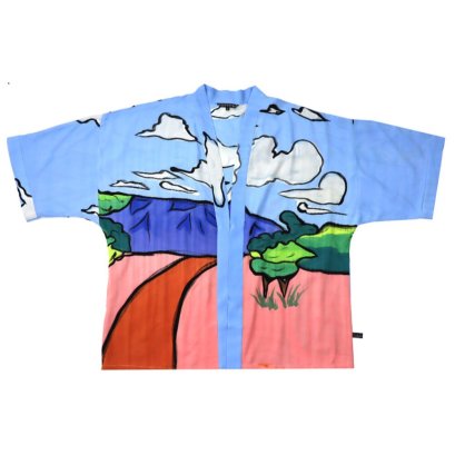 เสื้อคลุมกิโมโนสีฟ้า : ลายทิวทัศน์ภูเขาที่งดงาม