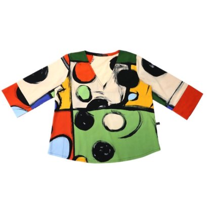 Woman V Neck Long Sleeve Blouse - Multicolor : Abstract art, multi-colored circles
