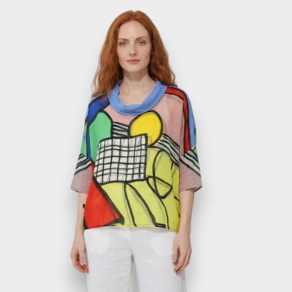 เสื้อผู้หญิงคอเต่า - หลากสี : ลายแอปสแตรครูปทรงหลากสี