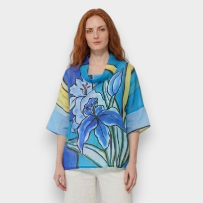 Woman Blouse Turtle Neck - Blue : Lily Azure Serenity