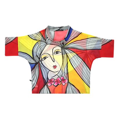 Woman Blouse Turtle Neck - Red : Linework Lady with Primary Power