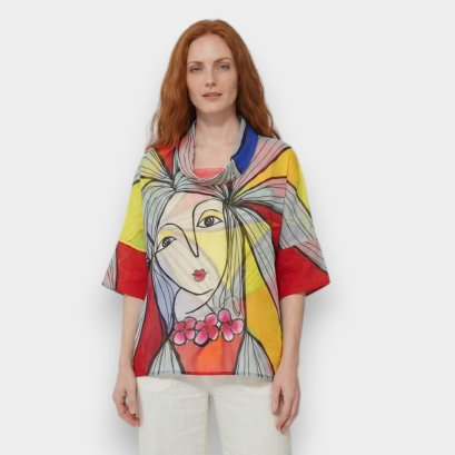 Woman Blouse Turtle Neck - Red : Linework Lady with Primary Power