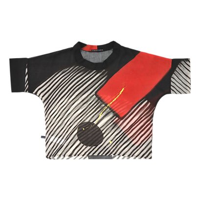 Woman Blouse Turtle Neck - Black :  Red with black stripes