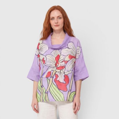 Woman Blouse Turtle Neck - Purple : The Sweet Cattleya &amp; Lavender Garden