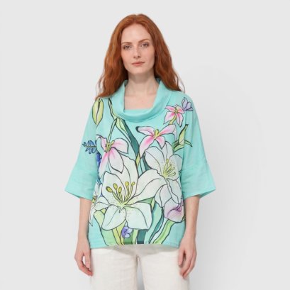 Woman Blouse Turtle Neck - Blue : The Sweet Lily &amp; Mint Garden