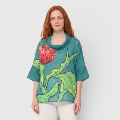 Woman Blouse Turtle Neck - Green : My Sweet Romantic Tulip Vibe